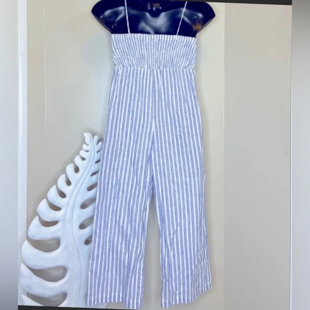 ZARA Blue and White Stripe Spaghetti Stripe Jumpsuit and Romper Size 14 - Picture 2 of 2